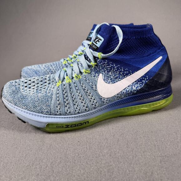 Nike Zoom All Out Flyknit Shoes Womens Size 8 Blue Volt Running Mid 845361-400 - Picture 2 of 13